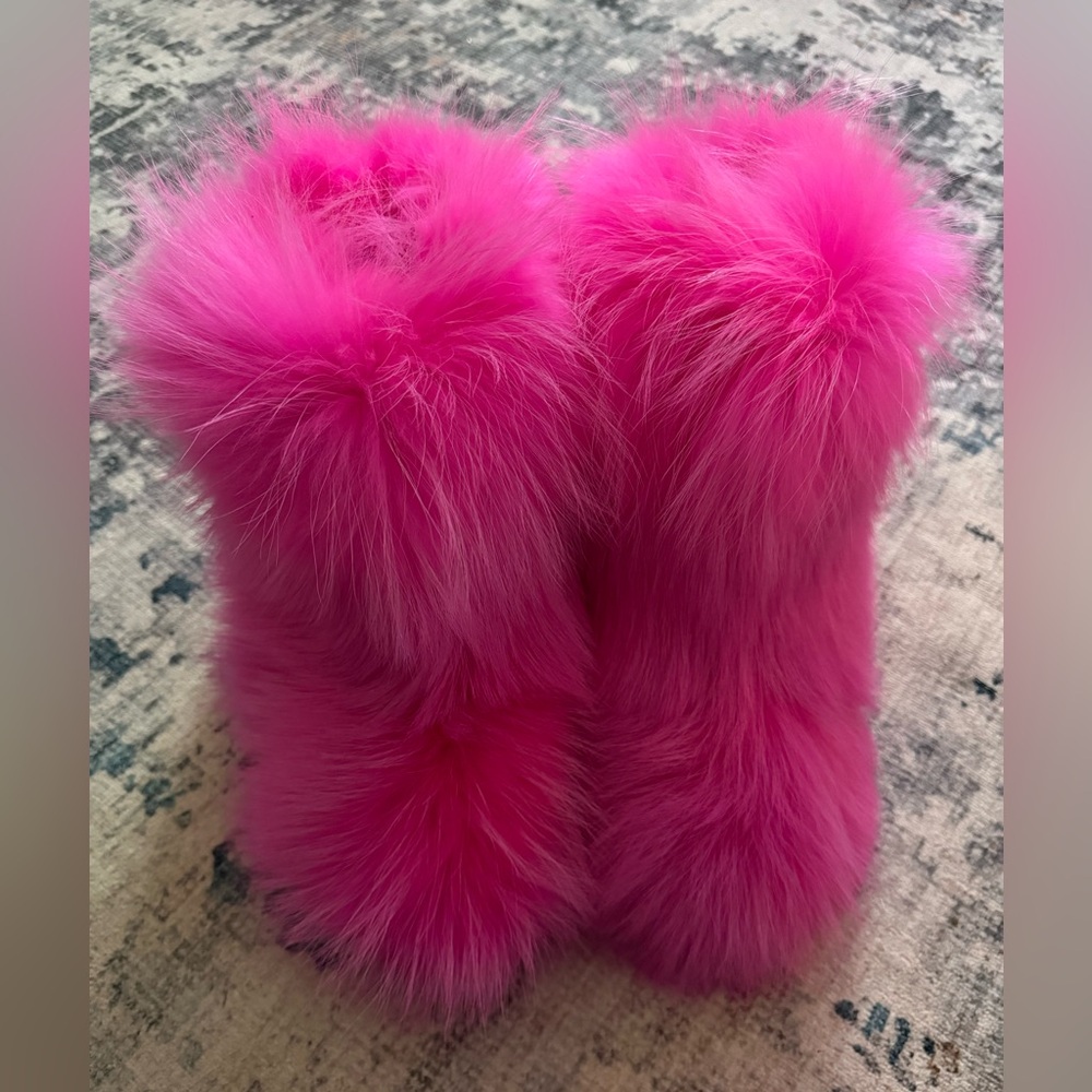 Hot Pink Real Fox Fur Boots